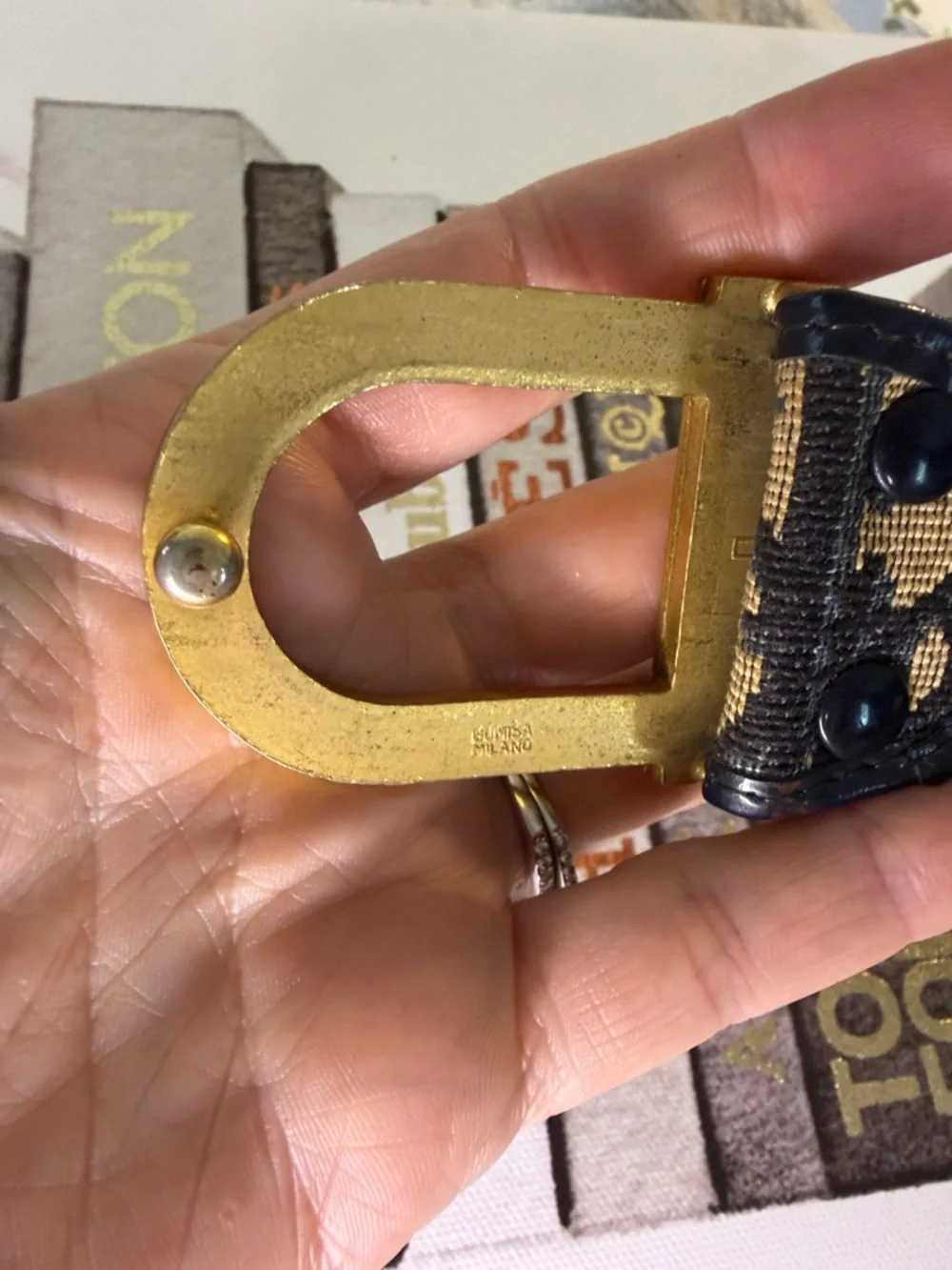 💙Dior Navy & Tan Oblique Signature Belt with Gold Buckle 🇫🇷